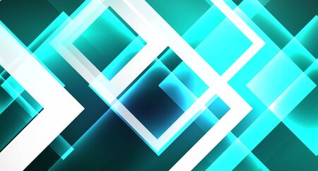 Neon glowing techno square rectangle lines, blue hi-tech futuristic abstract backgroundのイラスト素材