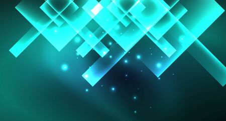 Neon glowing techno square rectangle lines, blue hi-tech futuristic abstract backgroundのイラスト素材