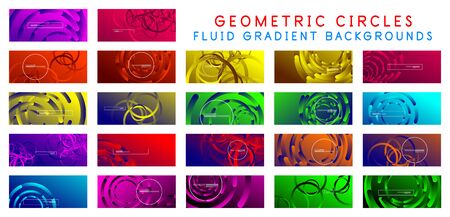 Set of abstract backgrounds. Geometric circles and fluid gradients. Line design, technology hi-tech...