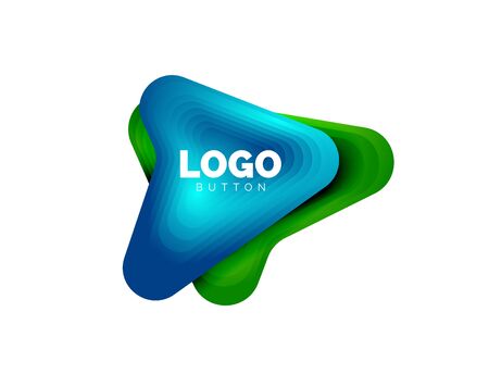 Arrow logo template. Or play or download button logotype template. Minimal geometrical design, 3d geometric bold symbol in relief style with color blend steps effect. Vector Illustrationのイラスト素材