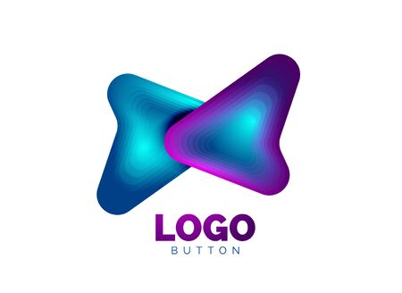 Arrow   template. Or play or download button   template. Minimal geometrical design, 3d geometric bold symbol in relief style with color blend steps effect. Vector Illustrationのイラスト素材