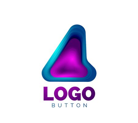 Arrow   template. Or play or download button   template. Minimal geometrical design, 3d geometric bold symbol in relief style with color blend steps effect. Vector Illustrationのイラスト素材