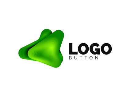 Arrow   template. Or play or download button   template. Minimal geometrical design, 3d geometric bold symbol in relief style with color blend steps effect. Vector Illustrationのイラスト素材