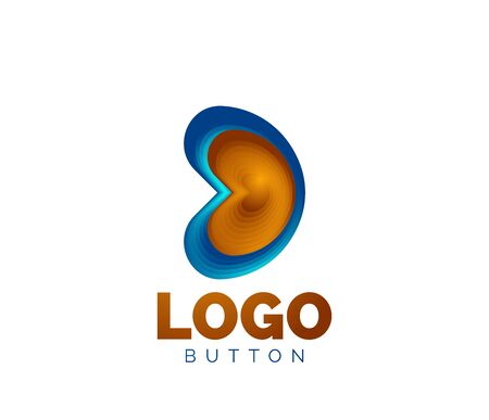Abstract round shape logo template. Minimal geometrical design, 3d geometric bold symbol in relief style with color blend steps effect. Vector Illustrationのイラスト素材