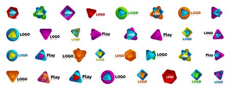 Mega collection of play, arrow or download button icons, minimal design business templates. 3d geometric bold in relief style with color blend steps effect. Vector Illustrationsのイラスト素材