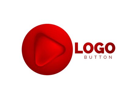 Play, arrow or download button icon, minimal design business template. 3d geometric bold in relief...