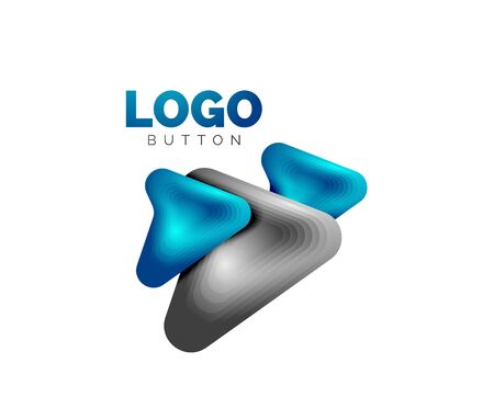 Arrow template. Or play or download button template. Minimal geometrical design, 3d geometric bold symbol in relief style with color blend steps effect. Vector Illustrationのイラスト素材