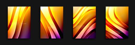 Wave covers set with fluid gradients. Dynamic trendy abstract background with flowing wavy lines....