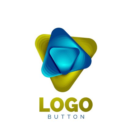 Play, arrow or download button icon, minimal design business template. 3d geometric bold in relief style with color blend steps effect. Vector Illustration For Wallpaper, Banner, Background, Cardのイラスト素材