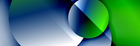 Dynamic trendy geometrical abstract background. Circles, round shapes 3d shadow effects and fluid gradients. Modern overlapping round formsのイラスト素材