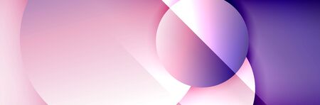 Dynamic trendy geometrical abstract background. Circles, round shapes 3d shadow effects and fluid gradients. Modern overlapping round formsのイラスト素材