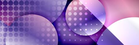 Dynamic trendy geometrical abstract background. Circles, round shapes 3d shadow effects and fluid gradients. Modern overlapping round formsのイラスト素材