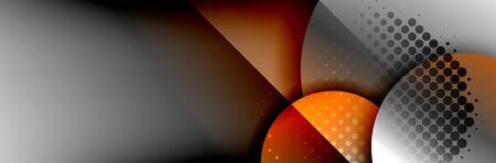 Dynamic trendy geometrical abstract background. Circles, round shapes 3d shadow effects and fluid gradients. Modern overlapping round formsのイラスト素材