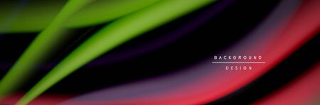 Ð¡olorful flow poster. Wave liquid lines and shapes in black color background. Vector Illustrationのイラスト素材