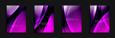 Wave covers set with fluid gradients. Dynamic trendy abstract background with flowing wavy lines....