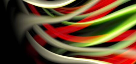 Abstract silk smooth lines on black, multicolored liquid fluid rainbow style waves on black