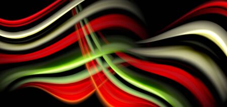 Abstract silk smooth lines on black, multicolored liquid fluid rainbow style waves on blackのイラスト素材