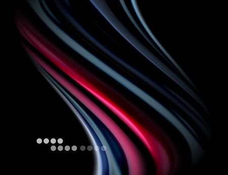 Silk smooth lines on black, liquid fluid color waves. Vector Illustrationのイラスト素材