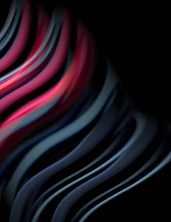 Silk smooth lines on black, liquid fluid color waves. Vector Illustrationのイラスト素材
