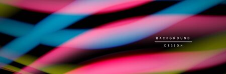 Ð¡olorful flow poster. Wave liquid lines and shapes in black color background. Vector Illustrationのイラスト素材