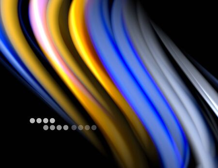 Silk smooth lines on black, liquid fluid color waves. Vector Illustrationのイラスト素材