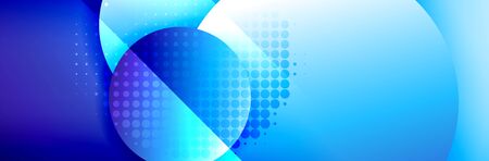 Dynamic trendy geometrical abstract background. Circles, round shapes 3d shadow effects and fluid gradients. Modern overlapping round formsのイラスト素材