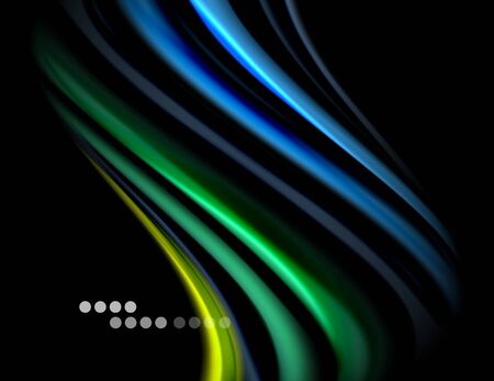 Silk smooth lines on black, liquid fluid color waves. Vector Illustrationのイラスト素材
