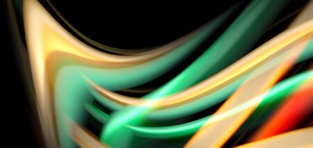 Abstract silk smooth lines on black, multicolored liquid fluid rainbow style waves on blackのイラスト素材