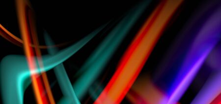 Abstract silk smooth lines on black, multicolored liquid fluid rainbow style waves on black. Vector...