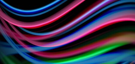 Abstract silk smooth lines on black, multicolored liquid fluid rainbow style waves on black. Vector...