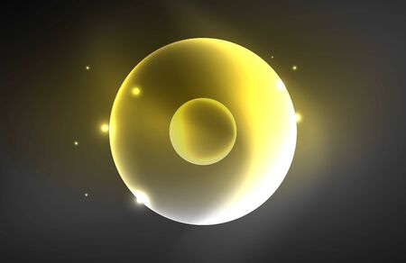 Neon shiny transparent glowing circles with light effects. Techno futuristic vector abstract background For Wallpaper, Banner, Background, Card, Book Illustration, landing pageのイラスト素材