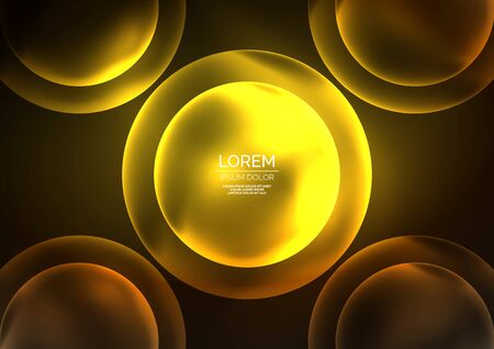 Glowing neon shiny transparent bubbles, glass circles or bio cell concept. Techno futuristic vector abstract background For Wallpaper, Banner, Background, Card, Book Illustration, landing pageのイラスト素材