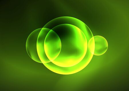 Glowing neon shiny transparent bubbles, glass circles or bio cell concept. Techno futuristic vector abstract background For Wallpaper, Banner, Background, Card, Book Illustration, landing pageのイラスト素材