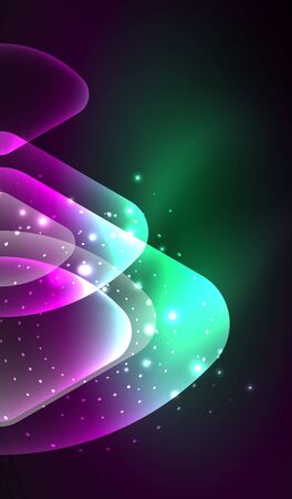 Glowing neon shiny transparent abstract geometric shapes with light effects. Techno futuristic vector abstract background For Wallpaper, Banner, Background, Card, Book Illustration, landing pageのイラスト素材