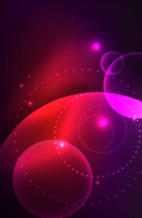 Neon shiny transparent glowing circles with light effects. Techno futuristic vector abstract background For Wallpaper, Banner, Background, Card, Book Illustration, landing pageのイラスト素材