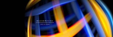 Silk and smooth flow wave poster design. Color waves, liquid style lines and shapes in black color background. Vector Illustration For Wallpaper, Banner, Background, Card, Book, Illustration, landing page, cover, placard, poster, banner, flyer, designのイラスト素材