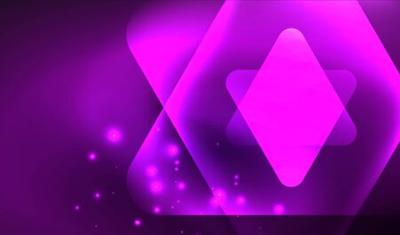 Glowing neon shiny transparent abstract geometric shapes with light effects. Techno futuristic vector abstract background For Wallpaper, Banner, Background, Card, Book Illustration, landing pageのイラスト素材
