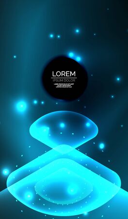 Glowing neon shiny transparent abstract geometric shapes with light effects. Techno futuristic vector abstract background For Wallpaper, Banner, Background, Card, Book Illustration, landing pageのイラスト素材