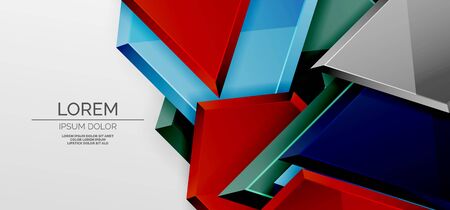 Metal glossy shiny geometric shapes with 3d effect composition. Techno futuristic vector abstract...
