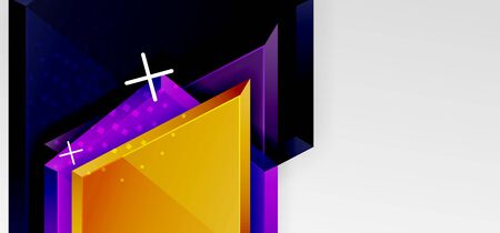 Metal glossy shiny geometric shapes with 3d effect composition. Techno futuristic vector abstract background For Wallpaper, Banner, Background, Card, Book Illustration, landing pageのイラスト素材