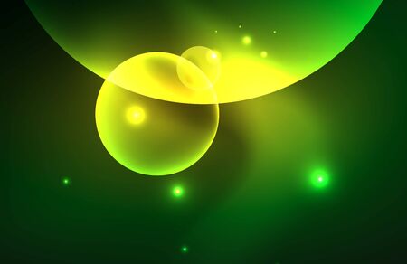 Neon shiny transparent glowing circles with light effects. Techno futuristic vector abstract background For Wallpaper, Banner, Background, Card, Book Illustration, landing pageのイラスト素材