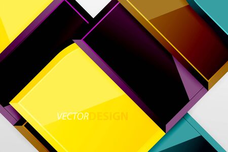 Glossy glass squares with round elements geometric composition. Abstract geometric background with 3d effect composition For Wallpaper, Banner, Background, Card, Book Illustration, landing pageのイラスト素材