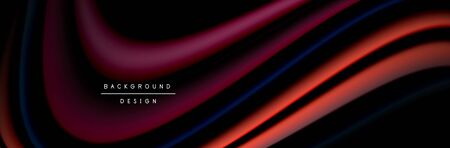 Colorful flow poster. Wave liquid lines and shapes in black color background. Vector Illustration...
