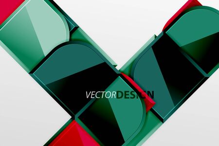 Glossy glass squares with round elements geometric composition. Abstract geometric background with 3d effect composition For Wallpaper, Banner, Background, Card, Book Illustration, landing pageのイラスト素材