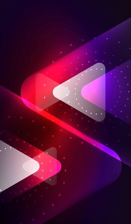 Glowing neon shiny transparent abstract geometric shapes with light effects. Techno futuristic vector abstract background For Wallpaper, Banner, Background, Card, Book Illustration, landing pageのイラスト素材