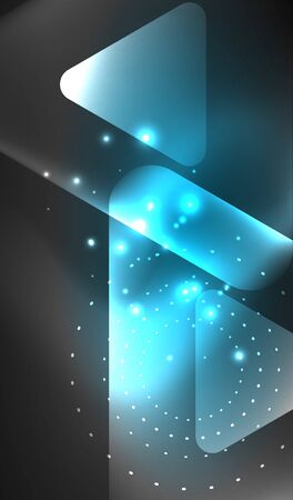 Glowing neon shiny transparent abstract geometric shapes with light effects. Techno futuristic vector abstract background For Wallpaper, Banner, Background, Card, Book Illustration, landing pageのイラスト素材