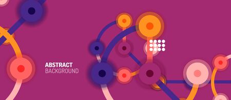 Flat style geometric abstract background, round dots or circle connections on color background. Technology network concept.のイラスト素材