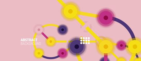 Flat style geometric abstract background, round dots or circle connections on color background. Technology network concept.のイラスト素材