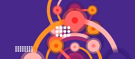 Flat style geometric abstract background, round dots or circle connections on color background....