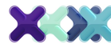 Glossy multicolored plastic style cross composition, x shape design, techno geometric modern abstract background. Trendy abstract layout templateのイラスト素材